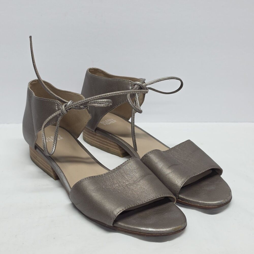 Eileen Fisher Ely Sandal Pyrite Metallic Leather Women's Size 10 Ankle Tie